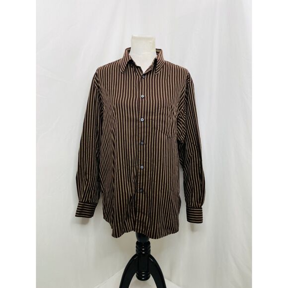 Haggar Men’s Shirt Brown Striped Button-Down Long Sleeve No Iron Size Large - Picture 2 of 6